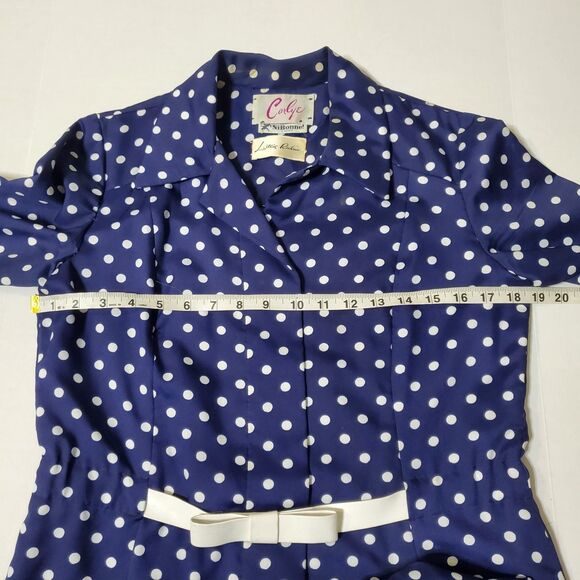 Vintage Lillie Rubin Carlye Size 12 Blue Polka Dot Midi Dress Long Sleeve Womens - Picture 11 of 14